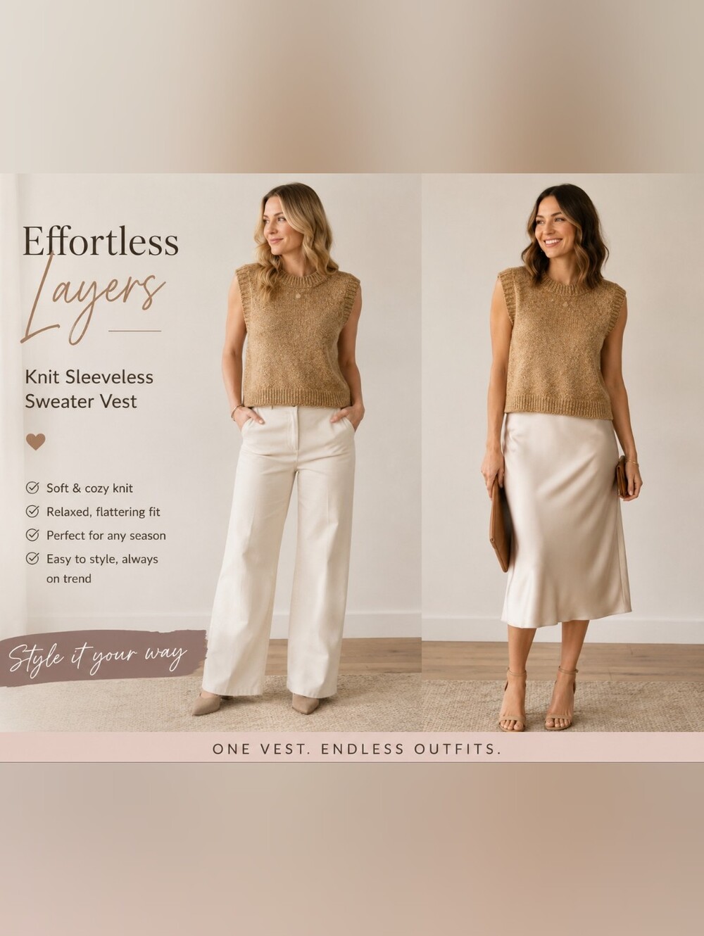 LC Lauren Conrad Tan Marled Knit Sleeveless Sweater Vest
